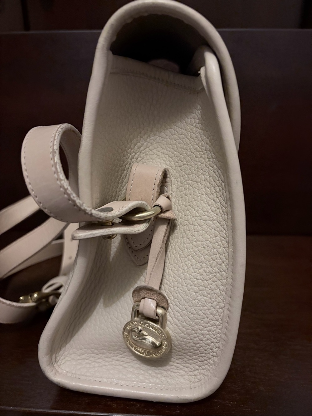 Dooney & Bourke Vintage Pebbled Leather Flap Crossbody in Cream - Picture 3 of 12